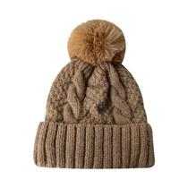 Gorro Feminino De Inverno Grosso De Pelúcia Com Pompom De Pelo, Cor Sólida, Quente Para Esqui E Neve