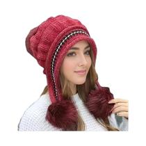 Gorro Feminino De Inverno Quente Com Forro De Lã E Protetor De Orelha, Touca De Malha Casual Grossa
