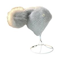 Gorro Feminino De Inverno Quente Com Pompom De Pele De Raposa, Touca De Malha Grossa Com Letra M Da Gorro Feminino De Inverno Quente Com Pompom De Pele De Raposa, Touca De Malha Grossa Com Letra M Da