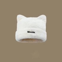 Gorro Feminino De Inverno Quente De Pelúcia Com Orelhas De Gato, Elástico, Tricotado, Com Detalhe Gorro Feminino De Inverno Quente De Pelúcia Com Orelhas De Gato, Elástico, Tricotado, Com Detalhe