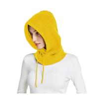 Gorro Feminino De Inverno Quente Em Cashmere Com Capuz E Gola Falsa Integrada