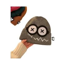 Gorro Feminino De Lã Tricotado Engraçado Com Orelhas De Robô De Olhos Grandes, Proteção Para as Gorro Feminino De Lã Tricotado Engraçado Com Orelhas De Robô De Olhos Grandes, Proteção Para as