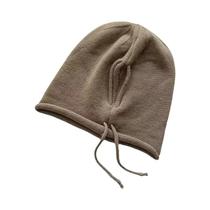 Gorro Feminino De Lã Tricotado Para Outono/Inverno, Estilo Folgado Com Cordão, Touca Corta-Vento