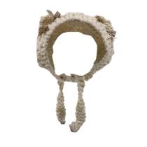Gorro feminino MOSSTYUS, crochê, tricotado, orelhas de gato, bege