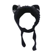 Gorro feminino MOSSTYUS, tricotado com orelhas de gato, preto