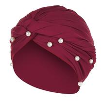 Gorro feminino pérola beading india chapéu muçulmano babado câncer quimio gorro turbante envoltório boné