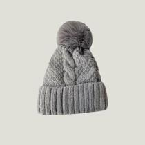 Gorro Feminino Quente De Tricô Grosso Com Pompom De Pele Sintética - Touca De Inverno Da Moda