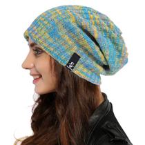 Gorro feminino Ruphedy, de malha desleixada, comprido, folgado, azul de inverno