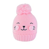 Gorro Infantil Kukiê Gatinha PomPom Tricot Rosa - 68033
