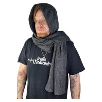 Gorro Medieval Com Cachecol Em Malha Mescla Cinza