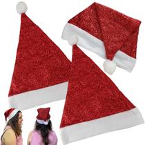 Gorro Natal Cintilante Papai Noel Kit 2 Uni Bone Brilhante Comemoraçao Festa Evento Fim de Ano Merry Christimas