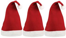 Gorro Papai Noel Feltro Vermelho Simples Kit 3 Unidades - Magizi