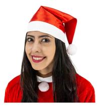 Gorro Papai Noel ou Mamãe Noel Adulto Cetim e Pelúcia