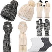 Gorro quente de inverno, cachecol, luvas e meias, conjunto 3 em 1 adulto Gorro quente de inverno, cachecol, luvas e meias, conjunto 3 em 1 adulto