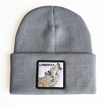 Gorro quente de inverno Lones Wolfs Knit Slouchy Cuffed Skul Gorro quente de inverno Lones Wolfs Knit Slouchy Cuffed Skul
