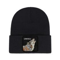 Gorro quente de inverno Lones Wolfs Knit Slouchy Cuffed Skul Gorro quente de inverno Lones Wolfs Knit Slouchy Cuffed Skul