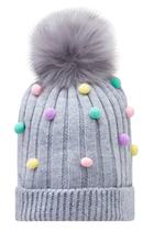 Gorro Touca em Tricot Aplique de Pompom Colorido - Infanti