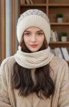 Gorro Touca Forrada C/ Cachecol Fixo Lã Quente Frio Inverno