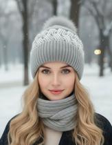 Gorro Touca Forrada C/ Cachecol Fixo Lã Quente Frio Inverno