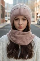 Gorro Touca Forrada C/ Cachecol Fixo Lã Quente Frio Inverno