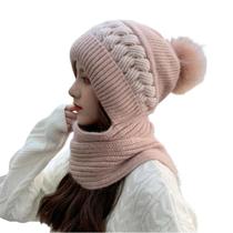 Gorro Touca Forrada C/ Cachecol Fixo Lã Quente Frio Inverno