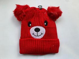 Gorro touca infantil forrada urso com pompons