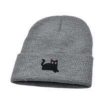 Gorro Tricotado Com Padrão De Gato Preto Para Homens E Mulheres, Quente Para Outono E Inverno