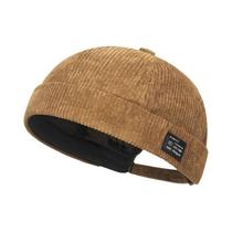 Gorro Unissex De Veludo Cotelê Listrado Sem Aba Casual Outono Inverno