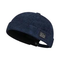 Gorro Unissex De Veludo Cotelê Listrado Sem Aba Casual Outono Inverno