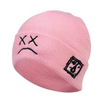 Gorro Unissex Estilo Hip-Hop Bordado De Lã Quente Com Expressão Triste