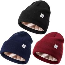 Gorro ZUPPAD, forrado de cetim, malha de inverno, macio e quente, pacote com 3