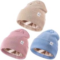 Gorro ZUPPAD, forrado de cetim, malha de inverno, macio e quente, pacote com 3