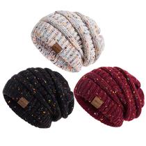 Gorros femininos para o inverno, pacote com 3, gorros largos para mulheres grandes tricotados quentes, chapéus de inverno para mulheres grossos para climas frios (confete preto+confete bordô+branco confete) Gorros femininos para o inverno, pacote com 3, gorros largos para mulheres grandes tricotados quentes, chapéus de inverno para mulheres grossos para climas frios (confete preto+confete bordô+branco confete)
