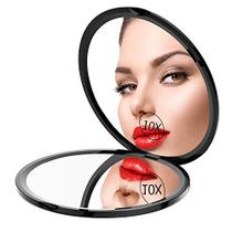 Gospire Pocket espelho de maquiagem para viagem, 1X/10X de dupla face ampliando bolsa compacta espelho cosmético, 4 polegadas Ultra-fino Handheld redondo dobrável espelho portátil para mulheres (preto)