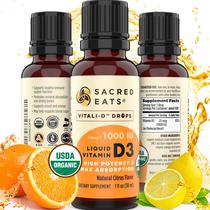 Gotas de vitamina D3 Sacred Eats Organic 1.000 UI/gota para crianças/adultos