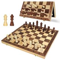 Gothink Wooden Magnetic Chess Set Jogos de tabuleiro portáteis Folding Chessboard15 "x15" Jogo de quebra-cabeça com 32 madeira maciça ajedrez peça de xadrez para adultos e crianças Viagem Família Jogo Presente