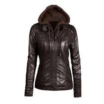 Gótico falso couro capuz jaqueta mulheres inverno outono motorc - generic