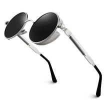 GQUEEN Gafas de Sol Retro Redondas Steampunk Polarizadas UV400