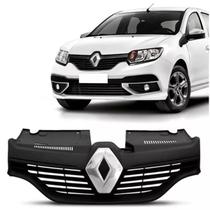 Grade Central Radiador Sandero Logan 2014 2015 2016 2017 2018 2019 Com Friso + Emblema