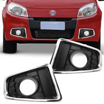 Grade Moldura Farol Milha Renault Sandero 2011 2012 2013 2014 Aro Cromado Com Furo