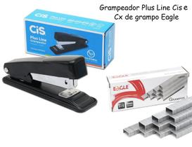 Grampeador De Metal Plus Line 26/6 Até 20 Folhas + Grampos