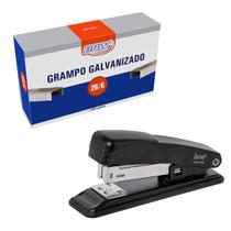 Grampeador Metal + 1000 Grampos 26/6 Galvanizados Escritório