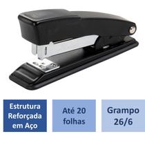 Grampeador Metal Preto 20fl Multiuso Escritório Lojas Office