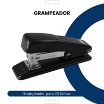 Grampeador Profissional Reforçado Em Aço Preto 20 Folhas