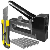 Grampeador Tapeceiro Alta Pressão Grampo 6mm E Kit Estilete