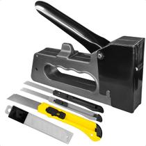 Grampeador Tapeceiro Alta Pressão Manual Com 3 Estilete e Kit 10 Lâminas 0,5mm