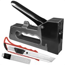 Grampeador Tapeceiro Alta Pressão Manual Com Kit Estilete 9mm e 10 Lâminas 0,5mm