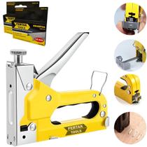 Grampeador Tapeceiro Madeira Pressão + 2000 Grampos 14Mm