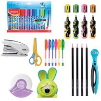 Grampeador Tesoura Marca Texto Canetas Gel Compasso Canetinha Apontador Kit Escolar - Maped Grampeador Tesoura Marca Texto Canetas Gel Compasso Canetinha Apontador Kit Escolar - Maped