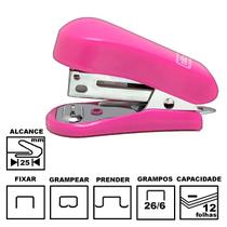 Grampeador Tilibra G101 Rosa Pink Mini Plástica 5,8cm 26/6 Ou 24/6 Até 12 Folhas Ref: 243485